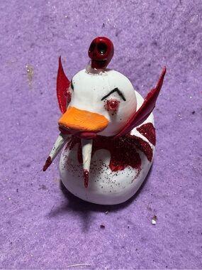 Handmade Gothic Vampire Duck Figurine - White, Red, Orange Accents